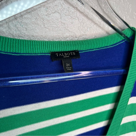Talbots Striped Blue and Green Button Down Blouse Top - Picture 5 of 5
